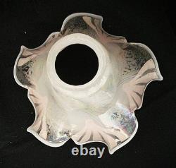 Antique Art Nouveau Iridescent Painted Blown Glass Pendant Pan Light Shade