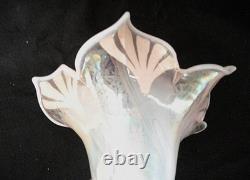 Antique Art Nouveau Iridescent Painted Blown Glass Pendant Pan Light Shade