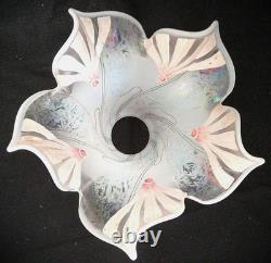 Antique Art Nouveau Iridescent Painted Blown Glass Pendant Pan Light Shade