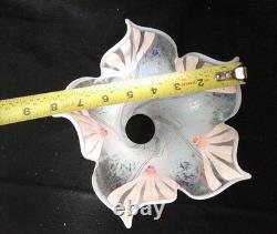 Antique Art Nouveau Iridescent Painted Blown Glass Pendant Pan Light Shade