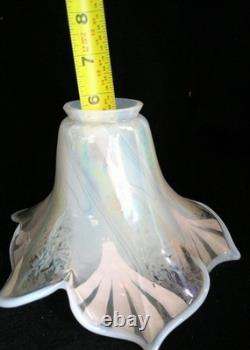 Antique Art Nouveau Iridescent Painted Blown Glass Pendant Pan Light Shade