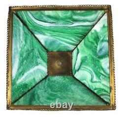 Antique Arts & Crafts Green White Slag Swirl Glass Lamp Shade Filigree Metal