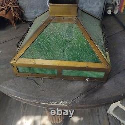 Antique Arts & Crafts Hanging Green Slag Glass Shade