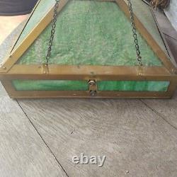 Antique Arts & Crafts Hanging Green Slag Glass Shade