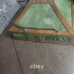 Antique Arts & Crafts Hanging Green Slag Glass Shade