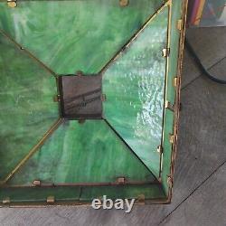 Antique Arts & Crafts Hanging Green Slag Glass Shade