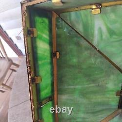 Antique Arts & Crafts Hanging Green Slag Glass Shade