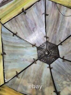 Antique Arts & Crafts Nouveau Slag Glass Panel Lamp Shade Miller Style Overlay