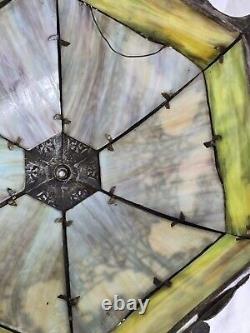 Antique Arts & Crafts Nouveau Slag Glass Panel Lamp Shade Miller Style Overlay