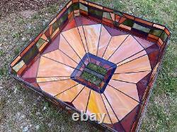 Antique Arts Slag Stained Glass Mission Type Square Ceiling / Floor Shade