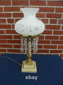 Antique Astral Solar Lamp Cut Frosted Shade Electric