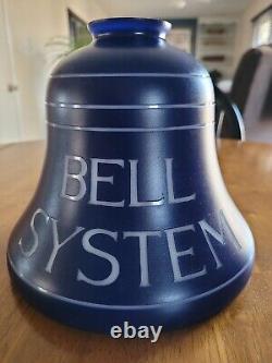 Antique BELL SYSTEM Glass Hanging Blue Lamp Shade Light Telephone Booth