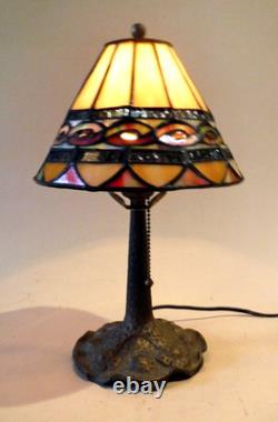 Antique Boudoir Accent Lamp Base + New Signed Stain Glass Leaded Shade