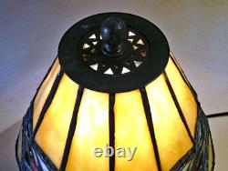 Antique Boudoir Accent Lamp Base + New Signed Stain Glass Leaded Shade