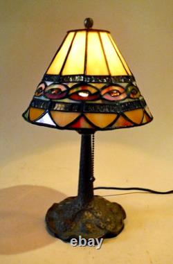 Antique Boudoir Accent Lamp Base + New Signed Stain Glass Leaded Shade