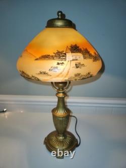 Antique Boudoir Lamp with Scenic Painted Shade