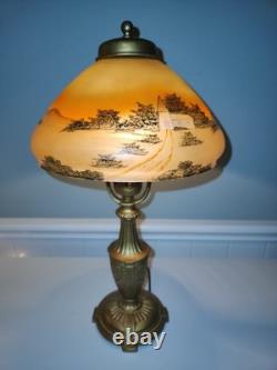 Antique Boudoir Lamp with Scenic Painted Shade