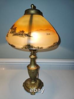 Antique Boudoir Lamp with Scenic Painted Shade