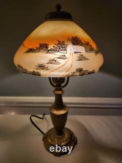 Antique Boudoir Lamp with Scenic Painted Shade