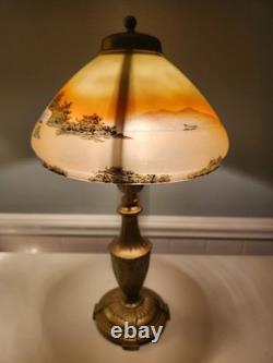 Antique Boudoir Lamp with Scenic Painted Shade
