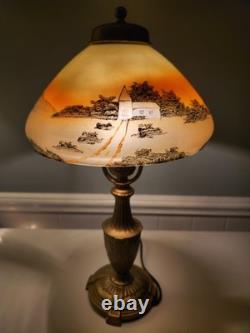Antique Boudoir Lamp with Scenic Painted Shade