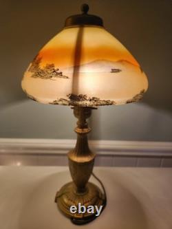 Antique Boudoir Lamp with Scenic Painted Shade