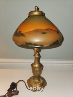 Antique Boudoir Lamp with Scenic Painted Shade