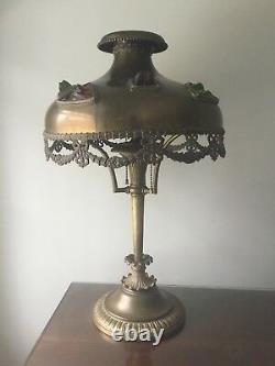 Antique Bradley & Hubbard Brass Jeweled Shade Lamp Mission Arts Crafts
