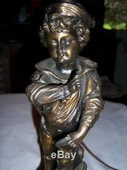 Antique Bradley Hubbard Cast Iron Torch Boy Art Statue Lamp Bronze Sconce Shade