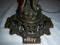 Antique Bradley Hubbard Cast Iron Torch Boy Art Statue Lamp Bronze Sconce Shade