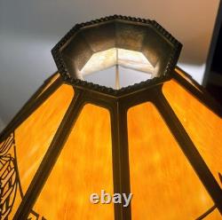 Antique Bradley & Hubbard Slag Glass 21 Brass Table Lamp With Brass Overlay
