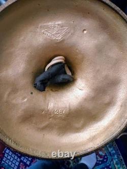 Antique Bradley & Hubbard Slag Glass 21 Brass Table Lamp With Brass Overlay