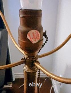 Antique Bradley & Hubbard Slag Glass 21 Brass Table Lamp With Brass Overlay