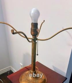 Antique Bradley & Hubbard Slag Glass 21 Brass Table Lamp With Brass Overlay