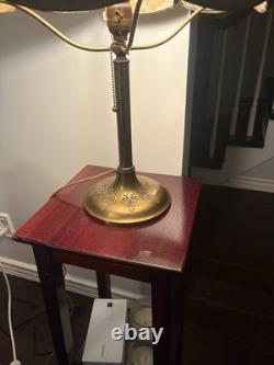 Antique Bradley & Hubbard Slag Glass 21 Brass Table Lamp With Brass Overlay