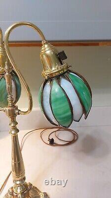Antique Brass Double Arm Lamp Arts and Crafts Shades