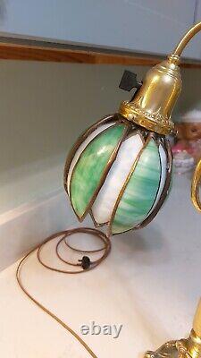 Antique Brass Double Arm Lamp Arts and Crafts Shades