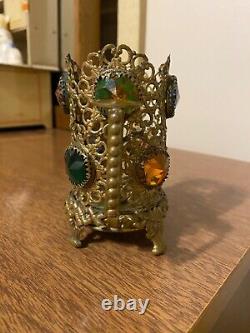 Antique Brass Jeweled Fairy Finger Lamp Victorian