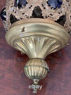 Antique Brass Ormolu Jeweled Shade Fairy Sanctuary Pull Down Lamp Victorian