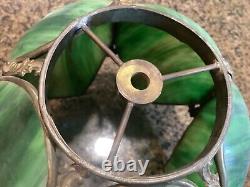 Antique Brass & Slag Stained Glass Tulip Lamp Light Shade 8x9 Handel Era