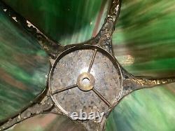 Antique Brass & Slag Stained Glass Tulip Lamp Light Shade 8x9 Handel Era