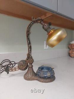 Antique Cast Iron Counterbalance Piano Lamp Steuben Shade