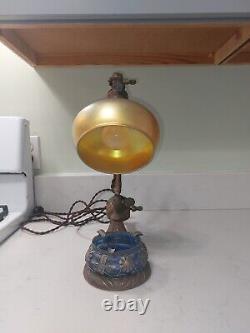 Antique Cast Iron Counterbalance Piano Lamp Steuben Shade