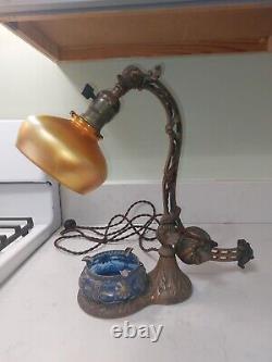 Antique Cast Iron Counterbalance Piano Lamp Steuben Shade