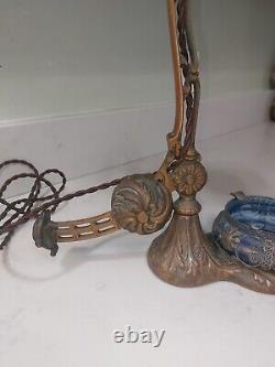 Antique Cast Iron Counterbalance Piano Lamp Steuben Shade