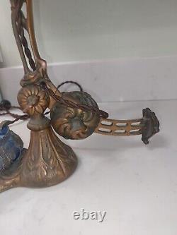 Antique Cast Iron Counterbalance Piano Lamp Steuben Shade