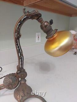 Antique Cast Iron Counterbalance Piano Lamp Steuben Shade