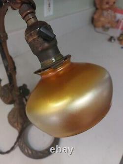 Antique Cast Iron Counterbalance Piano Lamp Steuben Shade