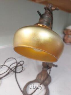 Antique Cast Iron Counterbalance Piano Lamp Steuben Shade