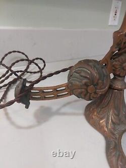 Antique Cast Iron Counterbalance Piano Lamp Steuben Shade